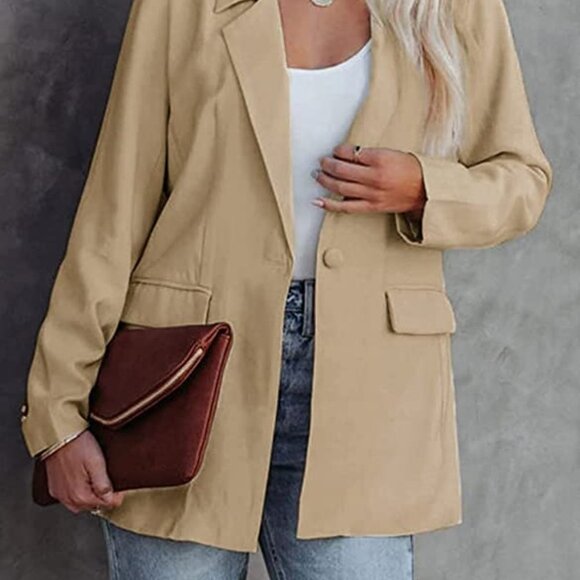 Casual Blazers Long Sleeve Open Front Button Work Office Blazer Jackets with - Picture 4 of 5